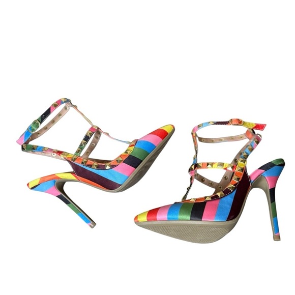 Wild Diva Striped Studded High Heel Pointed Toe Pumps Size 5.5 Rainbow Pride EUC - Picture 4 of 9